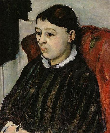 Paul Cezanne Portrait of Madame Cezanne in a Striped Robe